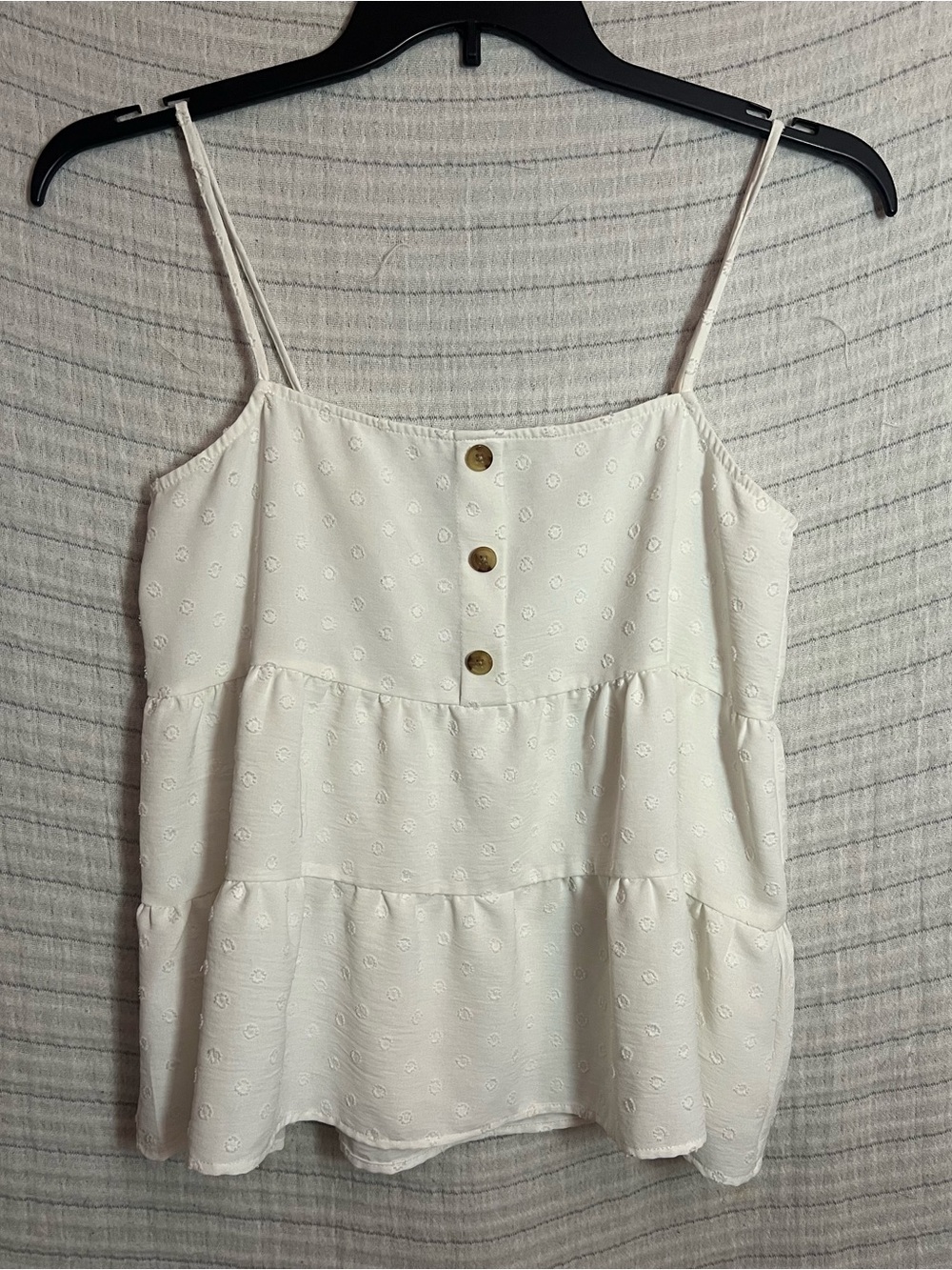 Paper Crane White Textured Dot Tiered Spaghetti Strap Cami